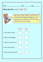 English Worksheet: Reading Comprehension