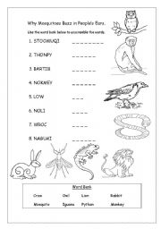 English Worksheet: Why Mosquitoes Buzz in Peoples Ears