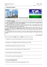 English Worksheet: Environment