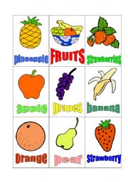 English Worksheet: FRUITS cards