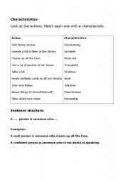 English worksheet: personality speaking worksheet
