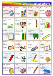 English Worksheet: To have + school objects  vocabulary and grammar activity *editable