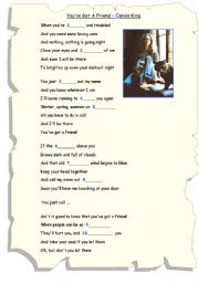 English Worksheet: songs about friendship (Pretenders+Carole King)