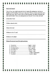 English worksheet: reading