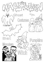 English Worksheet: Halloween B&W