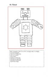English Worksheet: Colour Mr. Robots body parts