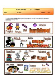 English Worksheet: BOOKMARKS ----- HALLOWEEN