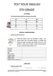 English Worksheet: TEST 5TH GRADE