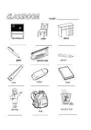 English Worksheet: classroom objects