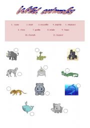 English worksheet: wild animals