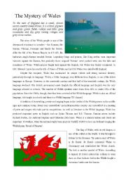 English Worksheet: The Mystery of Wales - reading comprehension