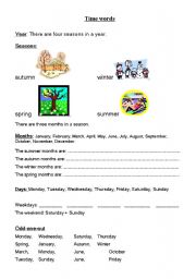 English Worksheet: Seasons, months, days - time words