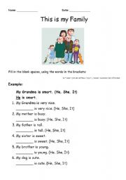 English Worksheet: This is my Family - pronouns