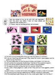 English Worksheet: magic fruit & vegetables part 1/2