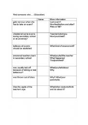 English Worksheet: Find someone who (topic education)