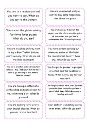 English Worksheet: Real situation speaking cards 
