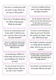 English Worksheet: Real situation speaking cards 