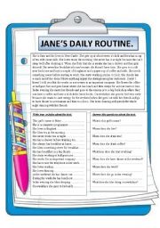 JANES DAILY ROUTINE. READING COMPREHENSION.