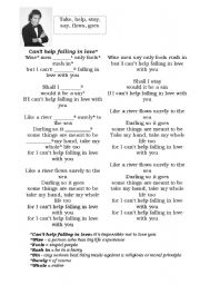 English worksheet: song I cant help falling in love 
