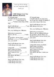 English worksheet: song Ill always love you