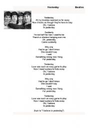 English worksheet: song Yesterday