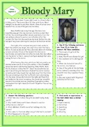 English Worksheet: Urban Legend. Bloody Mary. (Source of the text: http://www.scaryforkids.com)