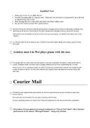 English Worksheet: Jumbled Text (newspaper article)