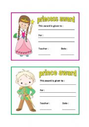English Worksheet: award (pincess-prince)