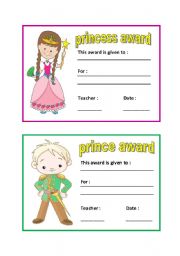 English Worksheet: award (pincess-prince)