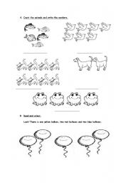 English Worksheet: numbers&colours&animals