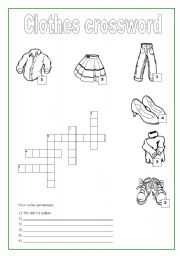 English Worksheet: Clothes crossword