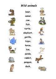 English worksheet: Wild animals