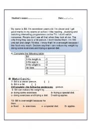 English worksheet: READING PASSAGE ABOUT BILL