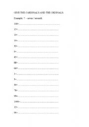 English Worksheet: CARDINALS AND ORDINALS