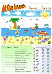 English Worksheet: At the beach - There is.... There are