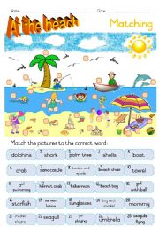 English Worksheet: At the beach - Matching ws