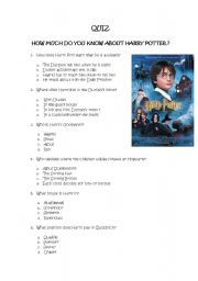 English Worksheet: Quiz... How much do you know about Harry Potter ?