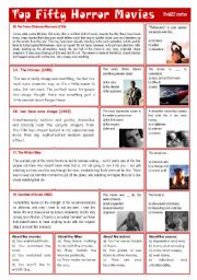 English Worksheet: Top Fifty Horror Movies (part 7/10)  Comprehension + test + debate [2 pages] *editable