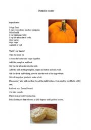 English Worksheet: pumpkin scone recipe and wordsearch