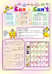 English Worksheet: CAN - CAN´T -  Key included - editable
