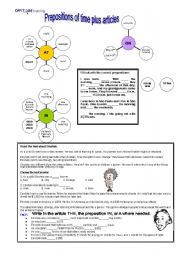 English Worksheet: Prepositions of Time plus Articles