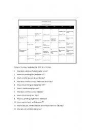 English worksheet: Practicing Verb Tense with a Calendar