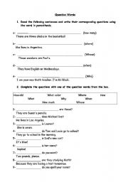 English worksheet: Question Words