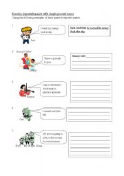 English Worksheet: reported speech exercise (with tense change)