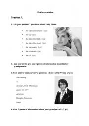 English worksheet: Oral expression. Asking questions on dead celebrities
