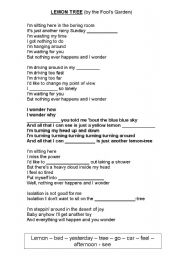 English worksheet: Lemon tree by the Fools Garden