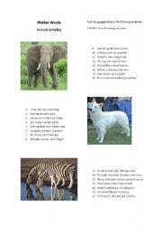 English Worksheet: Vocabulary - Aminals (Hidden Words)