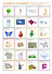 English Worksheet: Countable or Uncountable Nouns