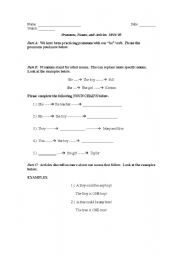 English Worksheet: Showing the connection between pronouns, common nouns, and proper nouns