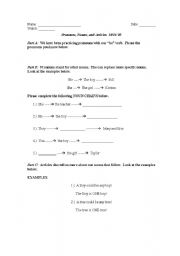 English worksheet: Showing the connection between pronouns, common nouns, and proper nouns